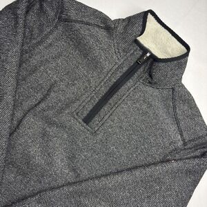 Orvis Mens Quarter Zip Pullover Grey Textured Knit Sherpa Lined Collar Large